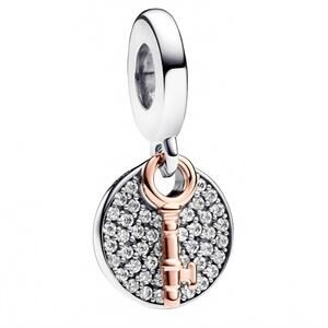 NEW PANDORA key to happiness double dangle charm in silver
